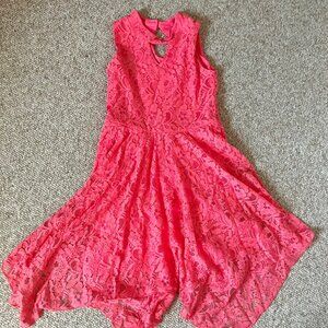 ZUNIE Coral Red Lace Flared Uneven hem Dress Girls 12